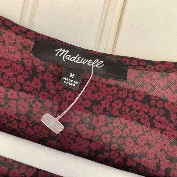 MADEWELL Size M Long Sleeve Floral Peasant Dress In CABERNET Red - Picture 7 of 10